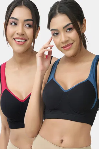 Buy Lady Lyka Cotton Padded Sports Bra (Pack of 2) - Multicolor